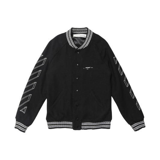 OFF-WHITE Diagonal Outline Logo-Embroidered Wool Varsity Jacket (L)