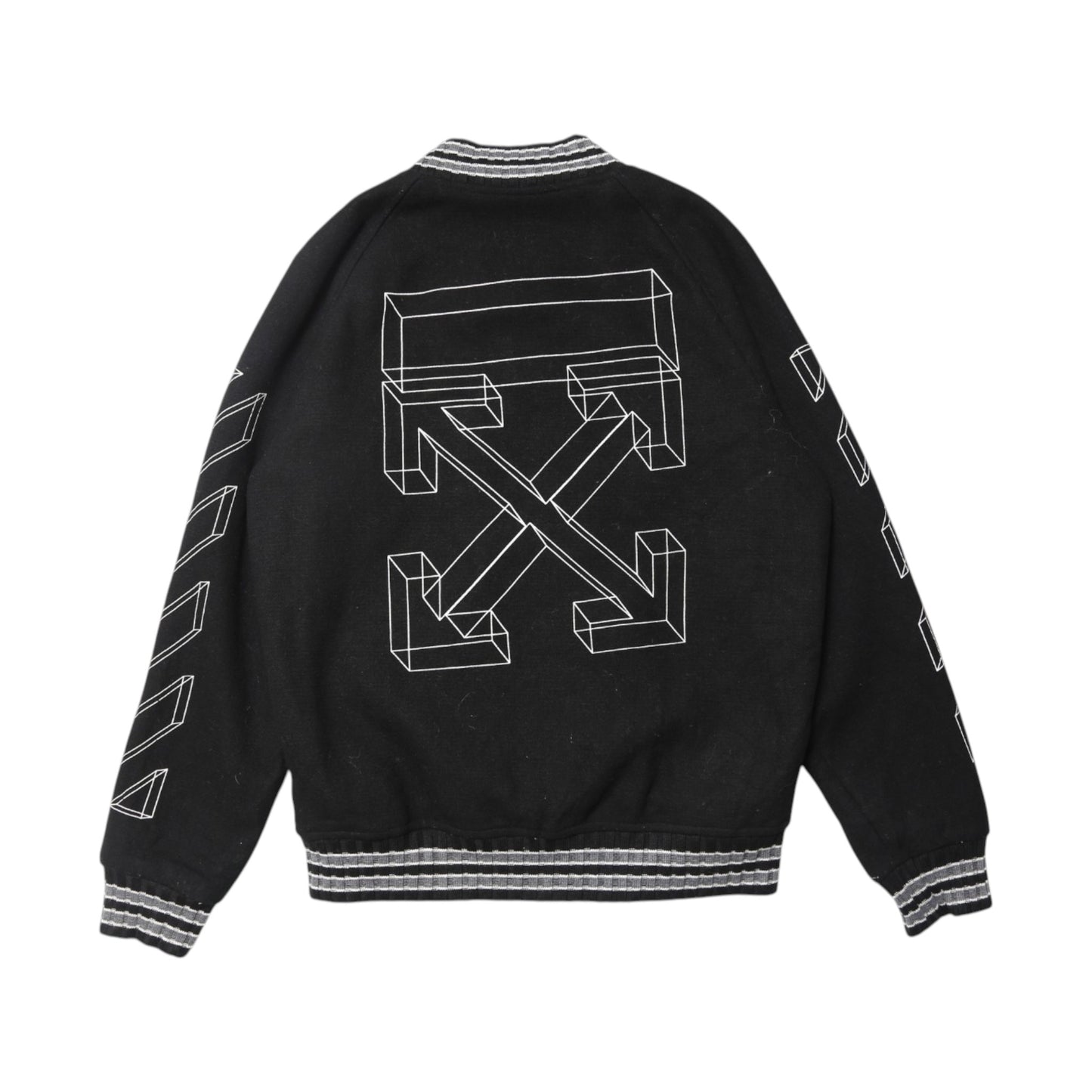 OFF-WHITE Diagonal Outline Logo-Embroidered Wool Varsity Jacket (L)