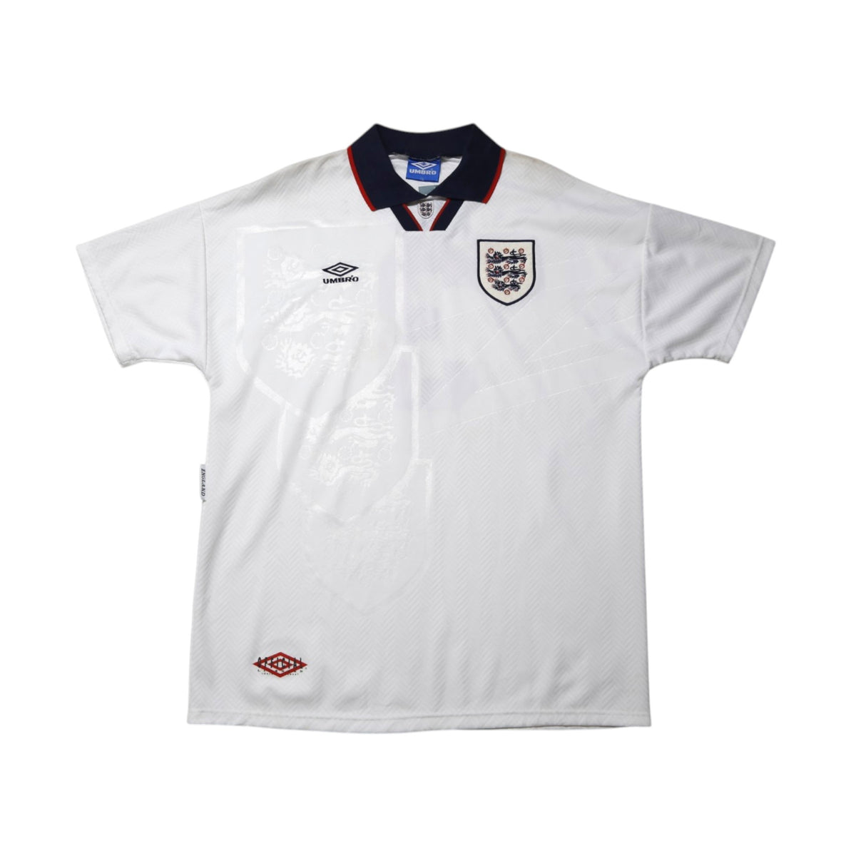 England 1993-95 home shirt front view laid flat