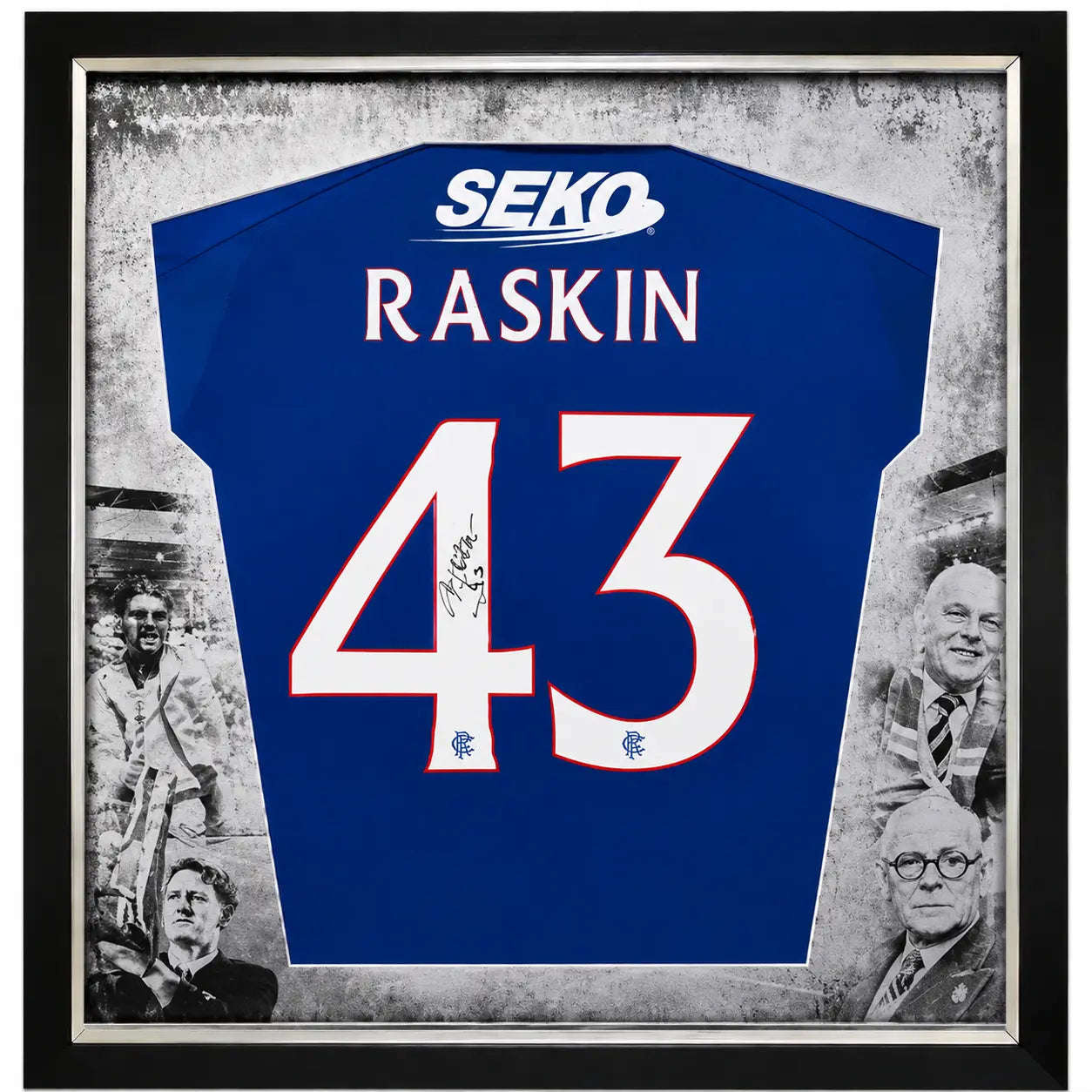 Raskin Heritage Frame Signed Rangers Football Shirt 2022/23 Season Forever Vintage