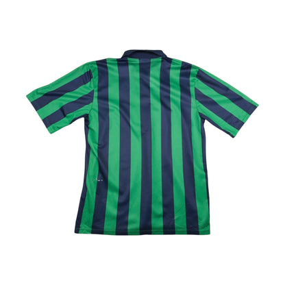Leeds United third shirt back, green and navy vertical stripes