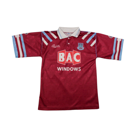 West Ham United 1991/92 home shirt front view with BAC Windows sponsor and crest