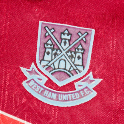 Close-up of the West Ham United crest on the shirt