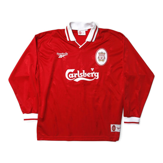 Liverpool 1996/97 home shirt front view with Carlsberg sponsor and Reebok logo