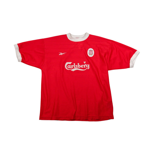 Liverpool 1998-2000 home shirt front view with Carlsberg sponsor and Reebok logo