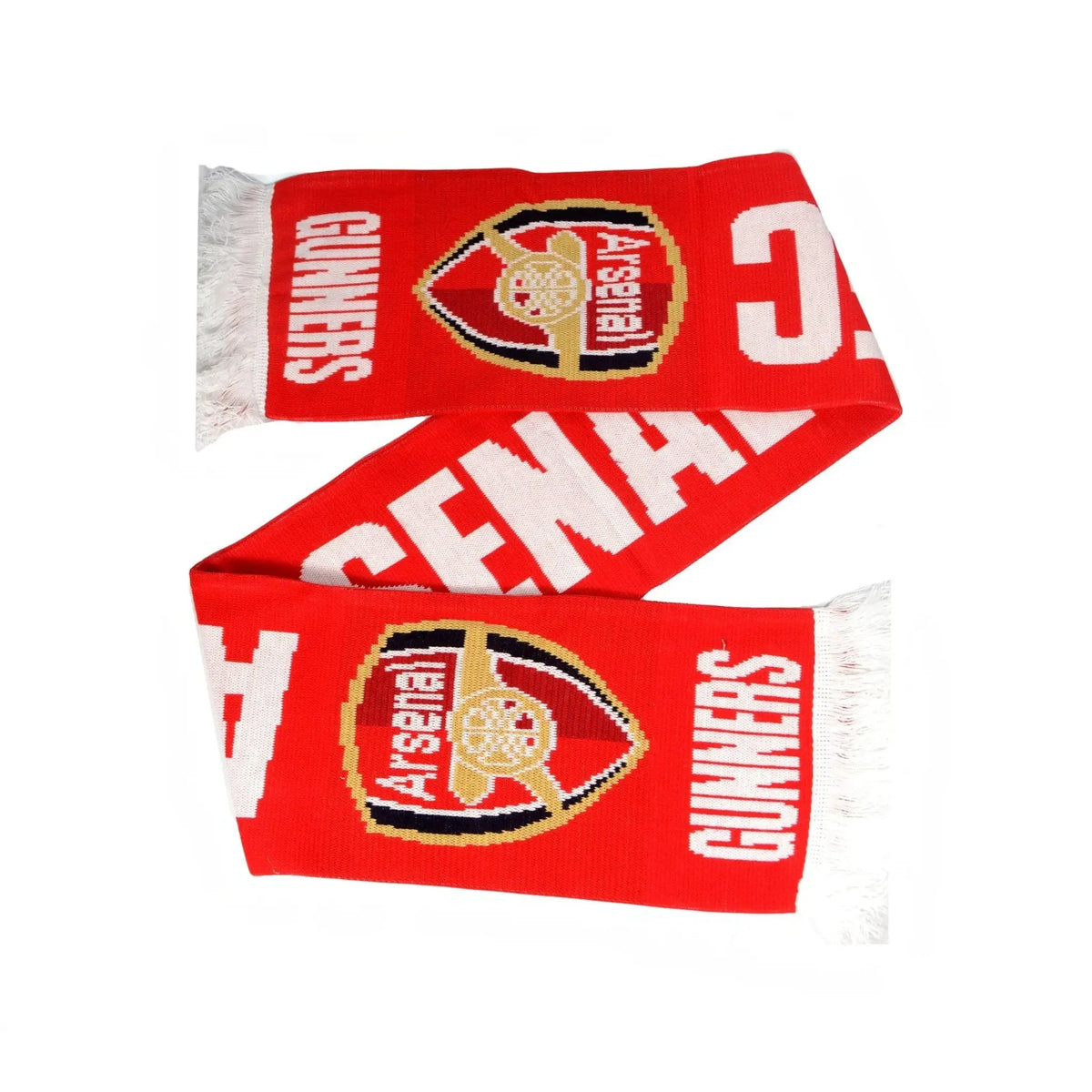 Forever Vintage Arsenal Gunners jacquard knit scarf in red and white with team crest and fringed ends