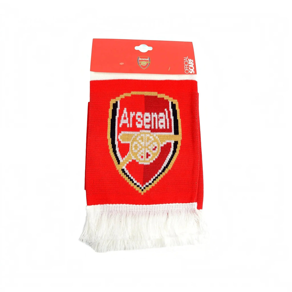 Forever Vintage Arsenal FC red and white jacquard knit bar scarf with team crest and fringed ends