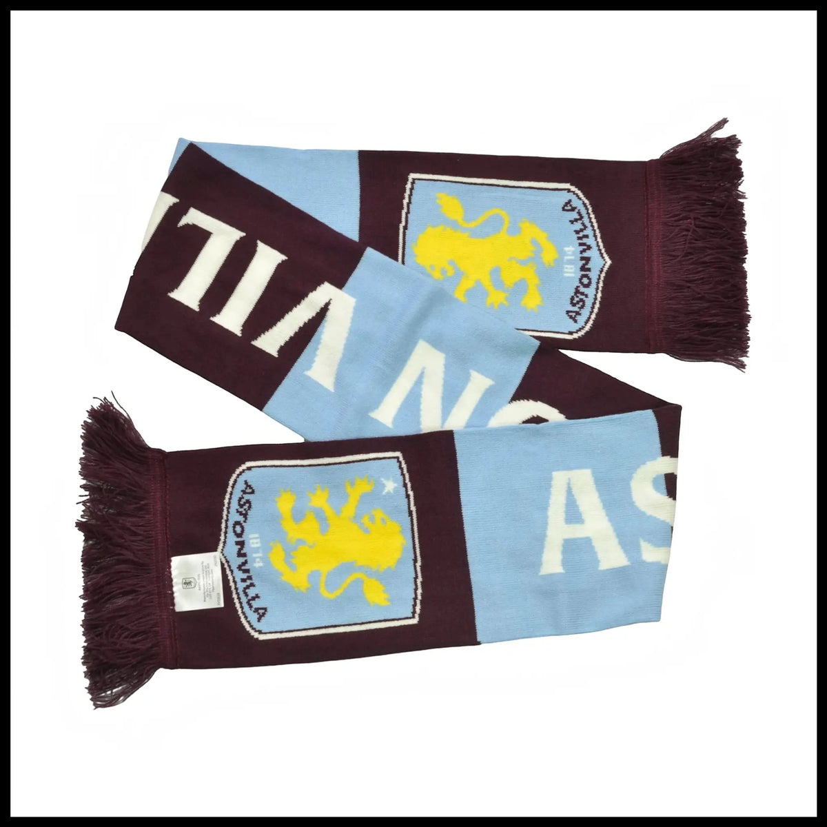 Forever Vintage Aston Villa football scarf in sky blue and claret with team crest and fringed ends