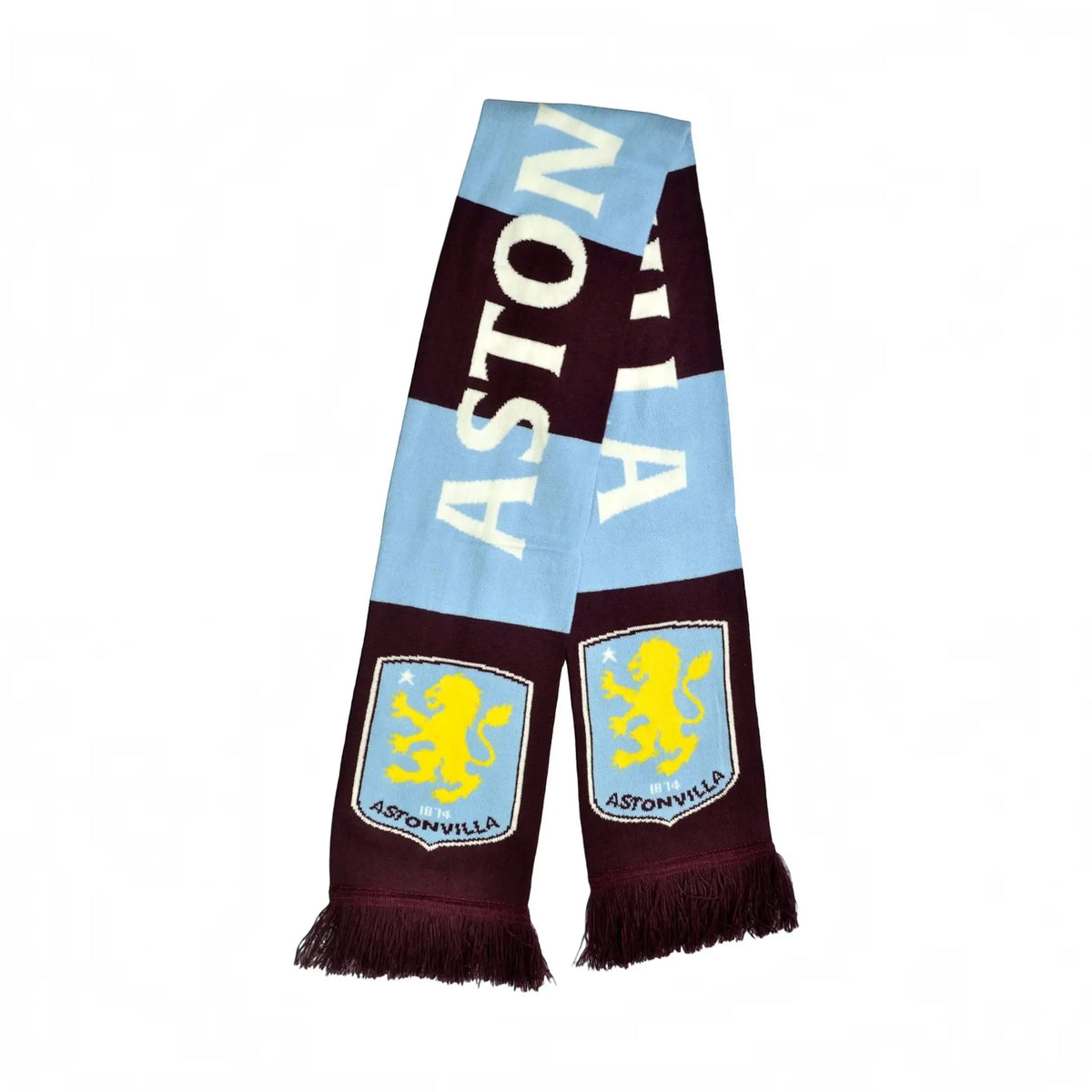 Forever Vintage Aston Villa football scarf in sky blue and claret stripes with team crest and text