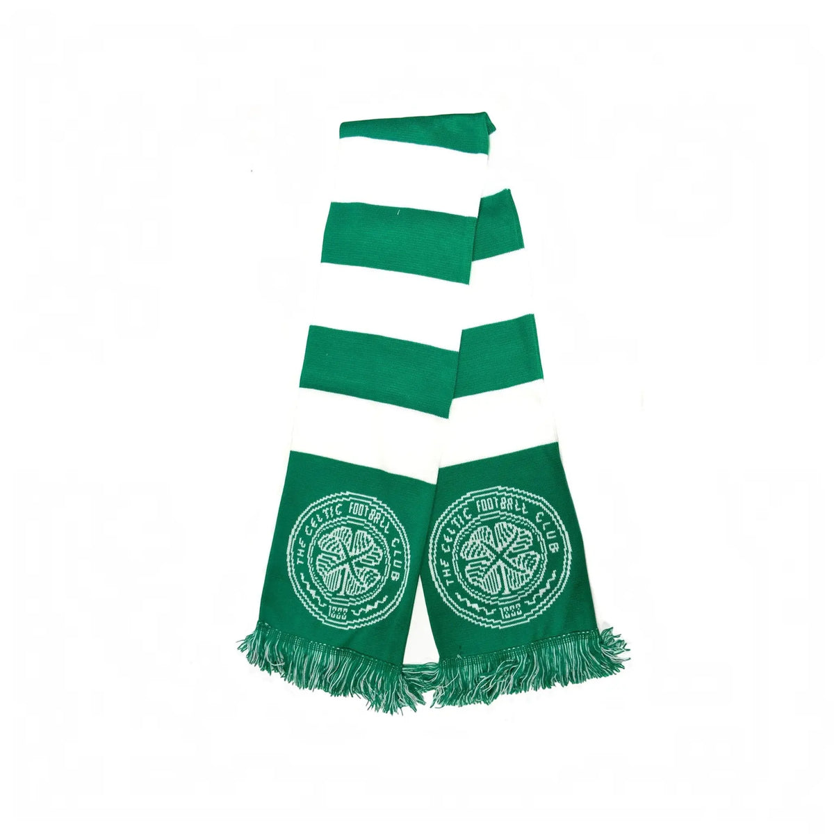 Forever Vintage green and white striped Celtic Football Club jacquard scarf with fringed ends
