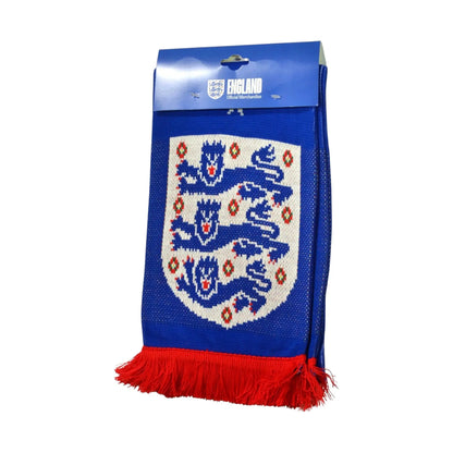 Forever Vintage England FA Three Lions royal blue jacquard knit scarf with red fringe and official team crest