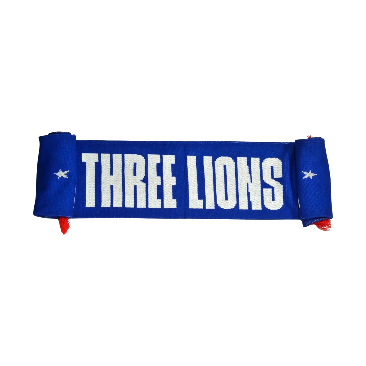 Forever Vintage royal blue England FA Three Lions jacquard knit scarf with white text and star accents
