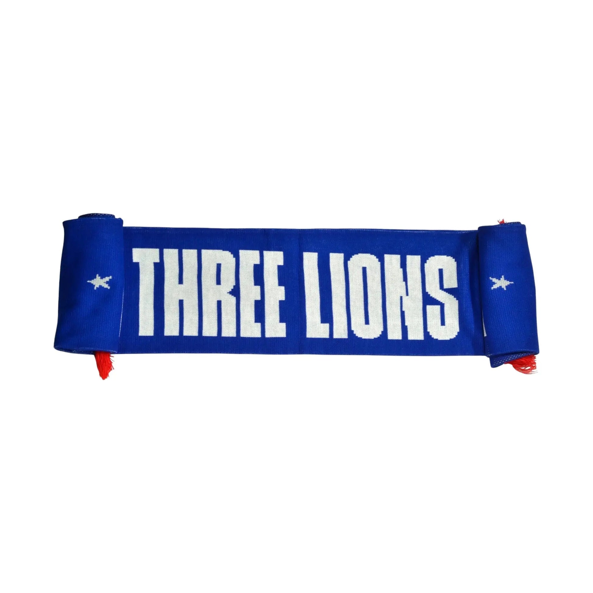 Forever Vintage royal blue England FA Three Lions jacquard knit scarf with white text and star accents