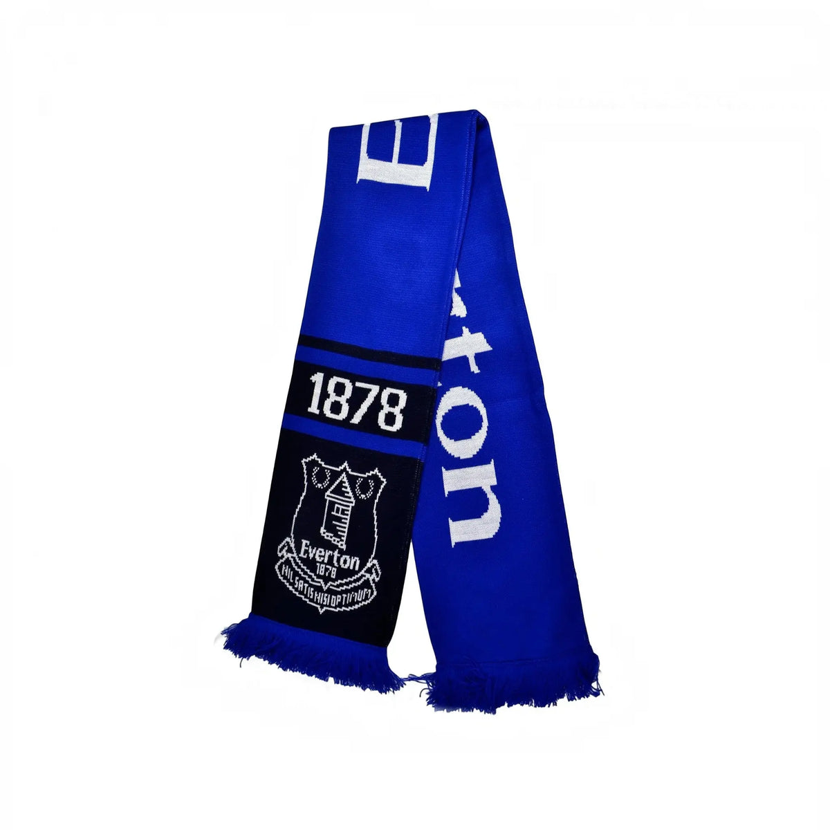 Forever Vintage Everton Jacquard Nero scarf in royal blue and black with white club crest and 1878 text detail