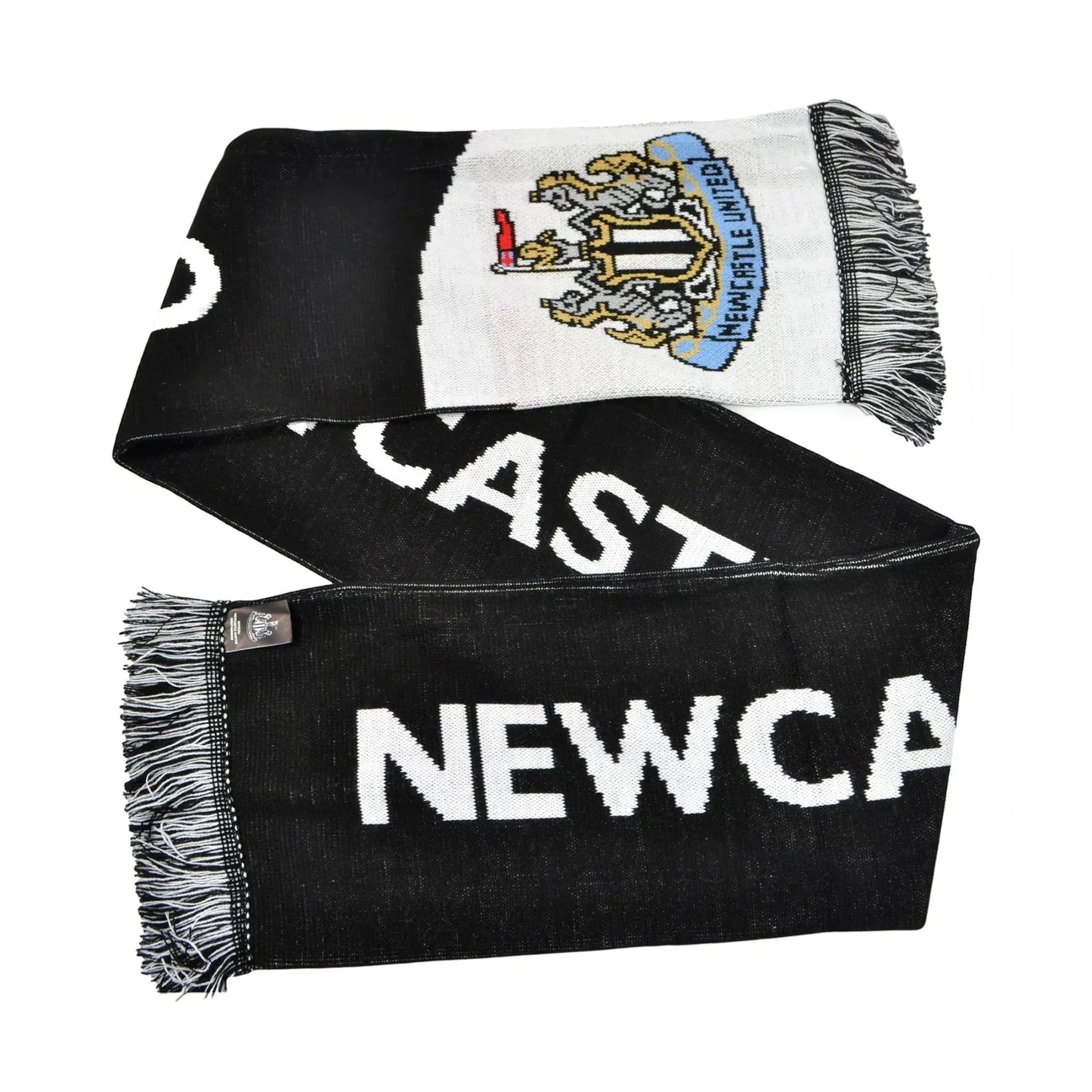 Forever Vintage Newcastle United diagonal football scarf in black and white with club crest and fringed ends