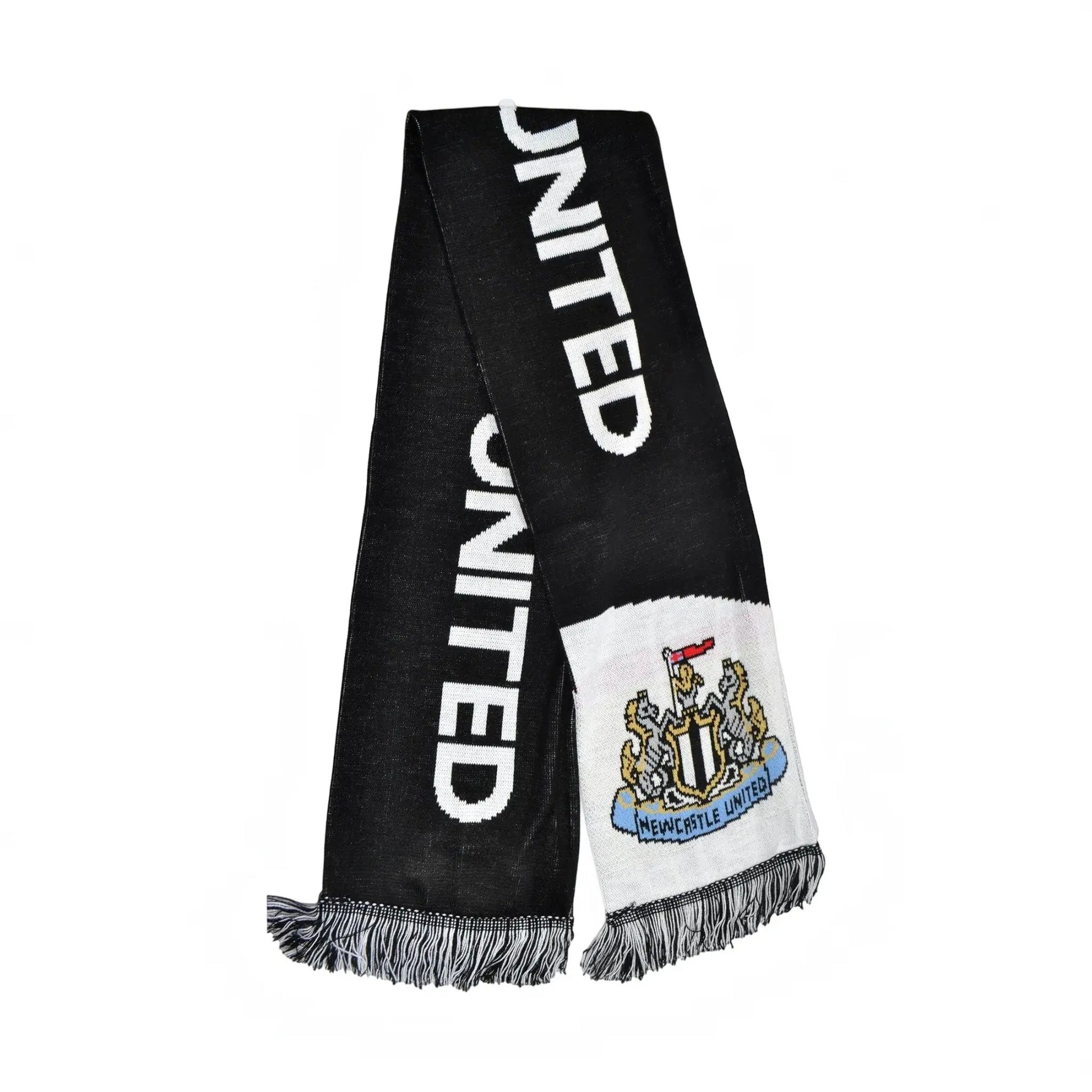 Forever Vintage Newcastle United black and white diagonal football scarf with club crest and United text