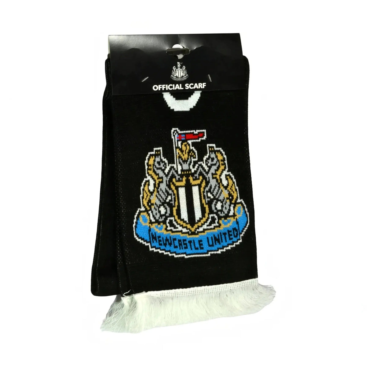 Forever Vintage Newcastle United FC jacquard knit scarf in black with team crest and white fringe detail