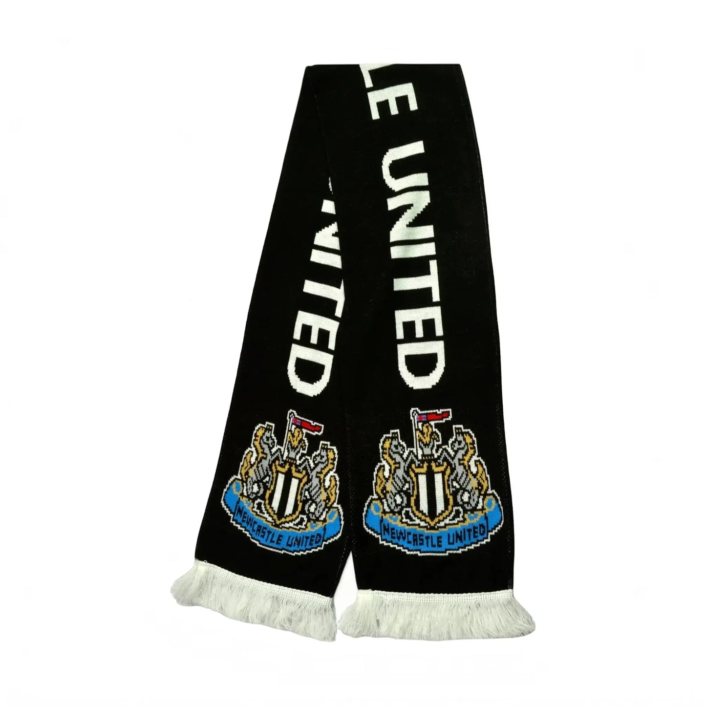 Forever Vintage Newcastle United jacquard knit scarf in black and white with team crest and fringed ends