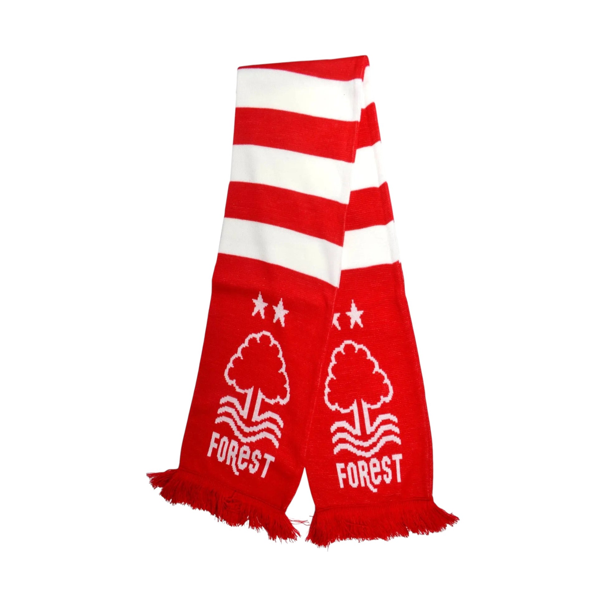 Forever Vintage Nottingham Forest bar scarf in red and white stripes with club logo and fringe detail