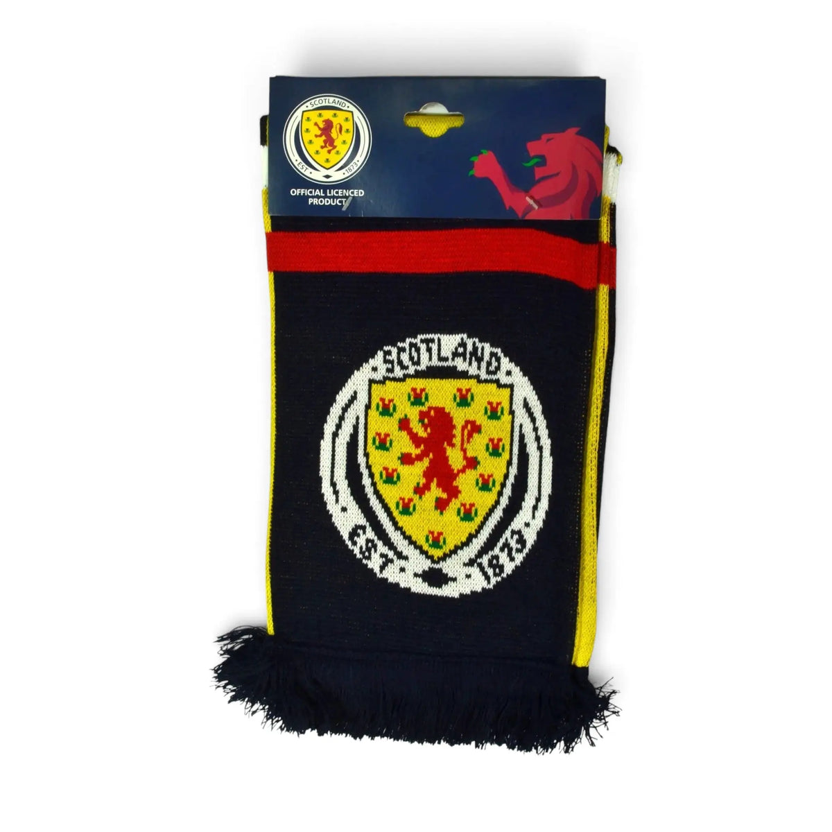 Forever Vintage official Scotland FA retro football scarf in navy blue with yellow trim and team crest