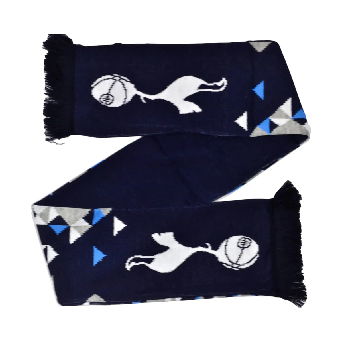 Forever Vintage Spurs Particle scarf in navy and white acrylic with Tottenham Hotspur crest and geometric patterns.