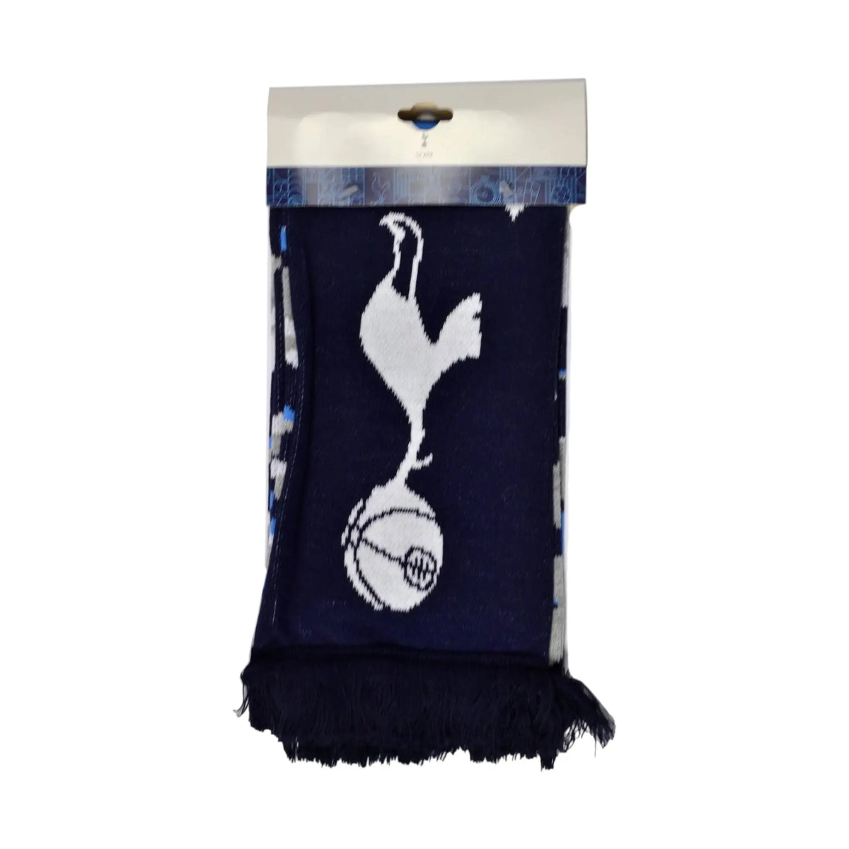 Forever Vintage Spurs Particle Scarf in navy and white acrylic with Tottenham Hotspur crest and fringed ends