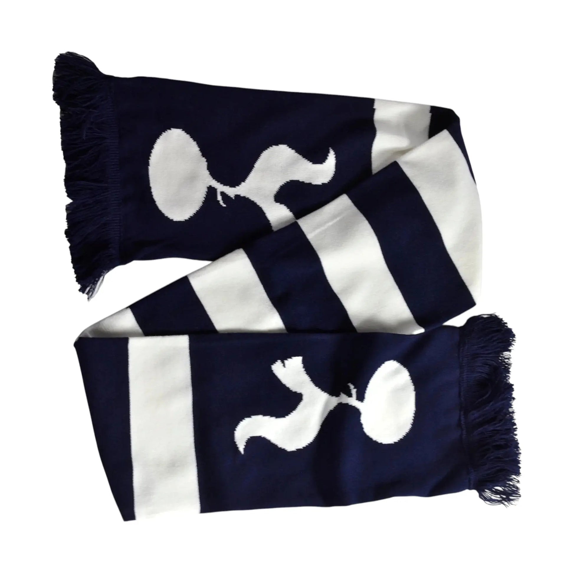 Forever Vintage Tottenham Hotspur jacquard bar scarf in navy and white acrylic with fringed ends